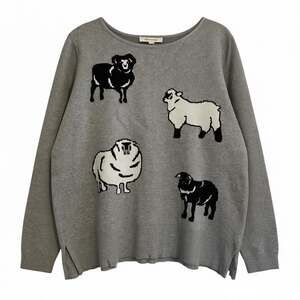 Astrologie Women's Black & White Sheep Intarsia Grey Sweater Large Cottagecore